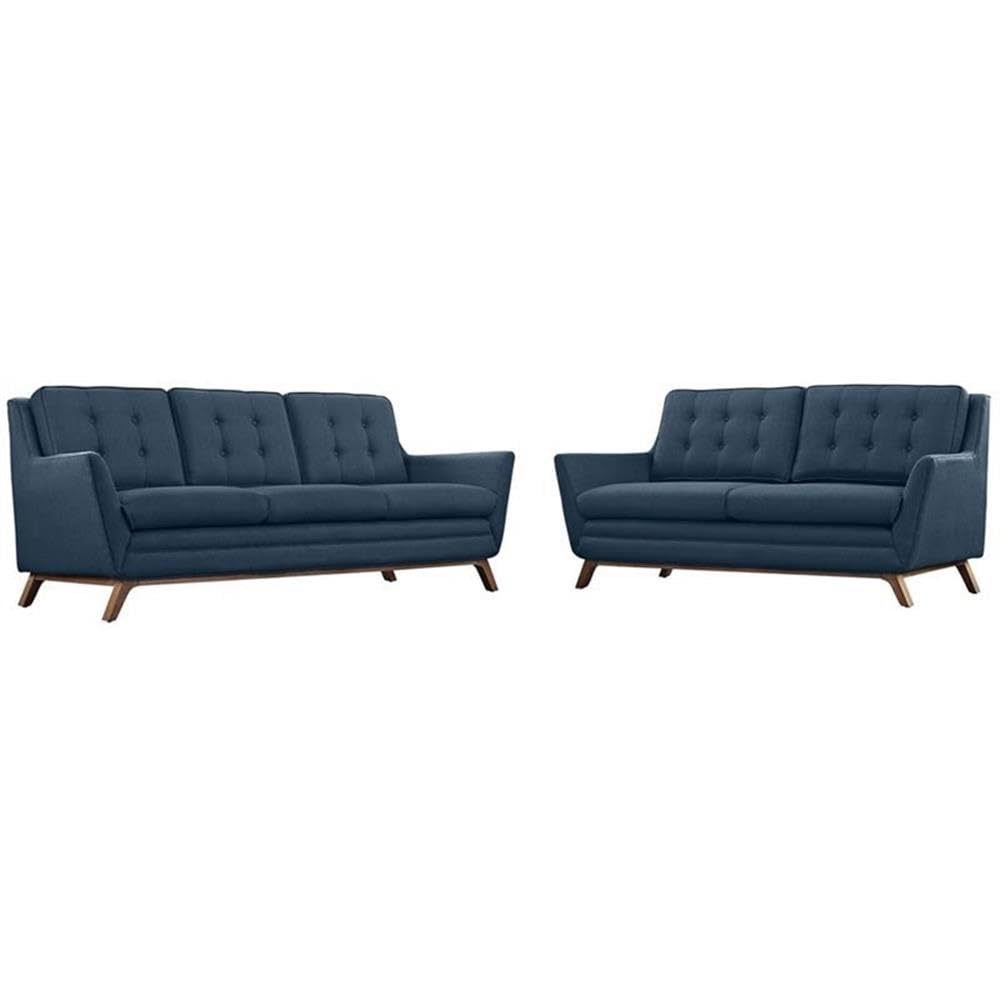 Modway Beguile Mid-Century Modern Sofa Upholstered Fabric With Sofa And Loveseat In Azure